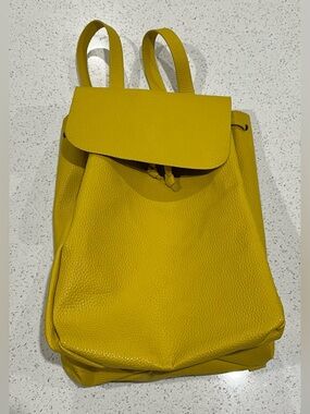 Zara Trafaluc Yellow Curry Faux Leather Roomy Drawstring Backpack